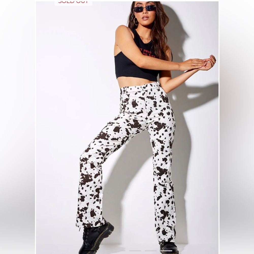 Motel Rocks Zoven Flare Trouser In Mini Cow Black And White Size Small